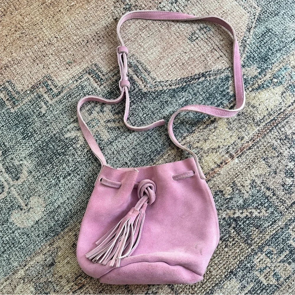 ABLE Pink Leather Suede Crossbody Mini Bucket Bag